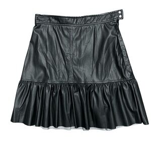 H&M Black Faux Leather Ruffle Hem Mini Skirt Size 6